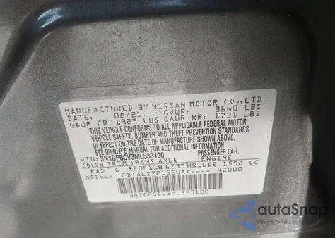 2021 Nissan Kicks Sv Xtronic Cvt from USA, damaged, VIN 3N1CP5CV3ML533100